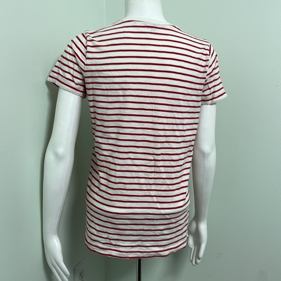 Madewell Striped Teresa Red and White Cotton V-Neck Pocket Tee Small - Picture 6 of 8
